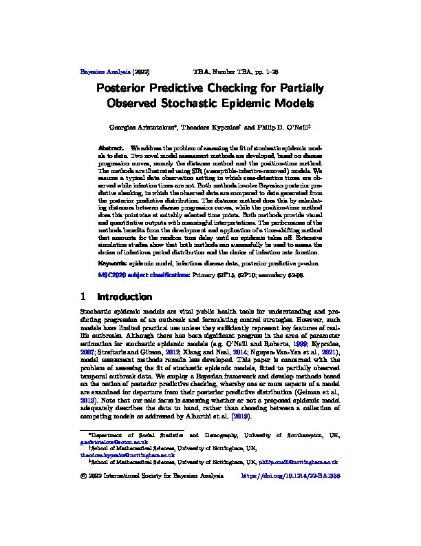 Posterior Predictive Checking for Partially Observed Stochastic Epidemic Models Thumbnail
