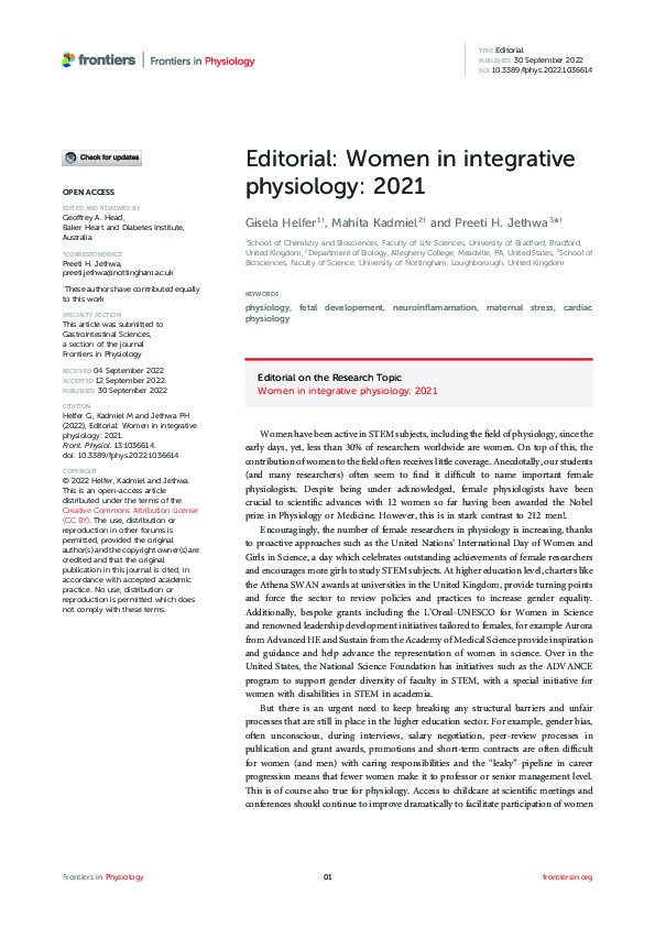 Editorial: Women in integrative physiology: 2021 Thumbnail