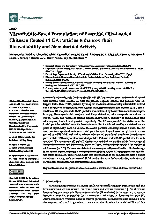 Microfluidic-Based Formulation of Essential Oils-Loaded Chitosan Coated PLGA Particles Enhances Their Bioavailability and Nematocidal Activity Thumbnail