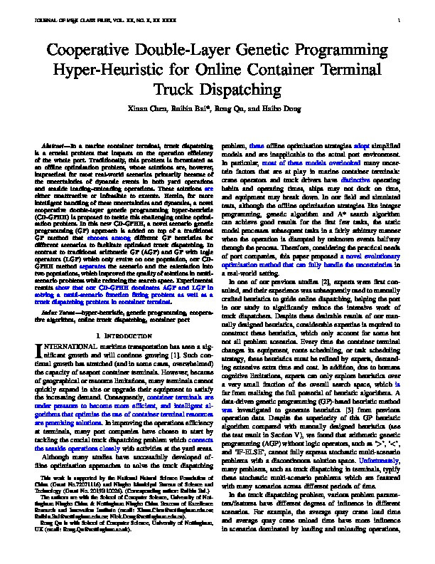 Cooperative Double-Layer Genetic Programming Hyper-Heuristic for Online Container Terminal Truck Dispatching Thumbnail