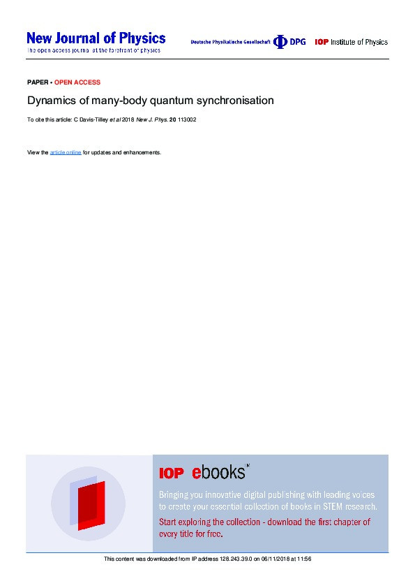Dynamics of many-body quantum synchronisation Thumbnail