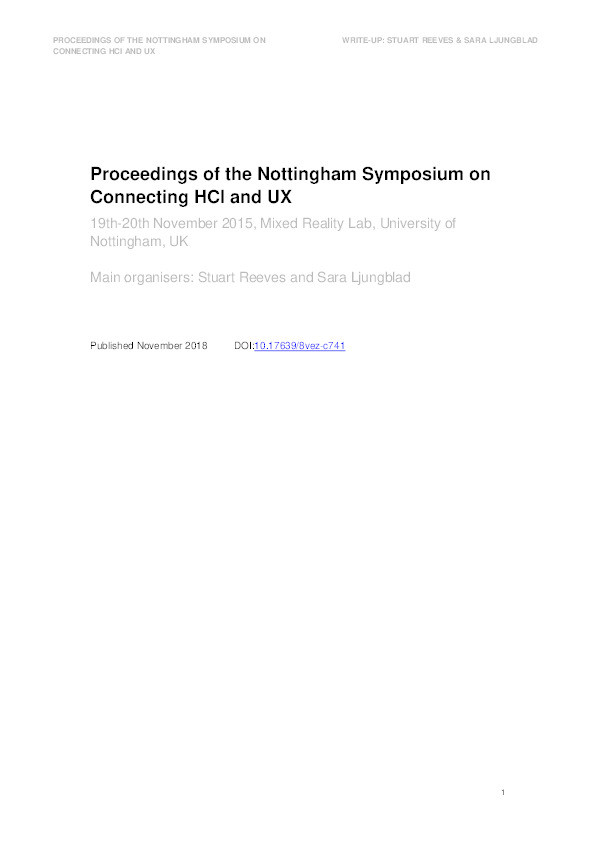 Proceedings of the Nottingham Symposium on Connecting HCI and UX Thumbnail