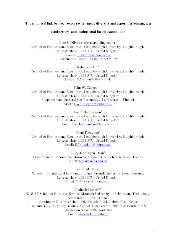 The empirical link between export entry mode diversity and export performance: A contingency- and institutional-based examination Thumbnail