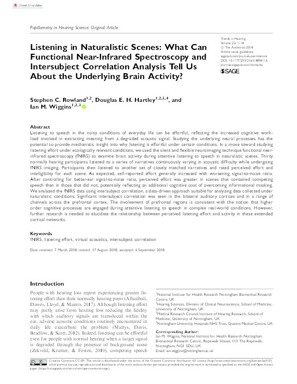 Listening in naturalistic scenes: what can functional near-infrared spectroscopy and intersubject correlation analysis tell us about the underlying brain activity? Thumbnail