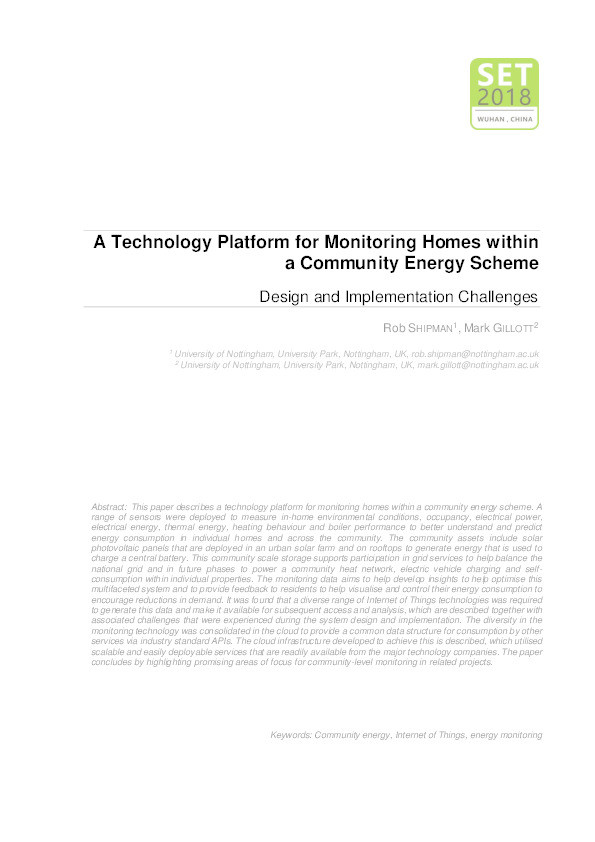 A technology platform for monitoring homes within a community energy scheme: design and implementation challenges Thumbnail