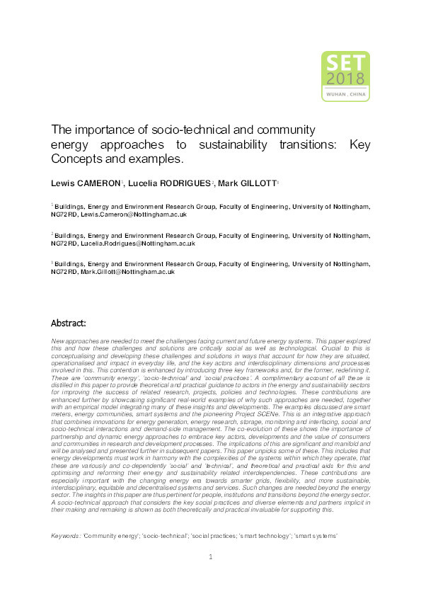 The importance of socio-technical and community energy approaches to sustainability transitions: key concepts and examples Thumbnail