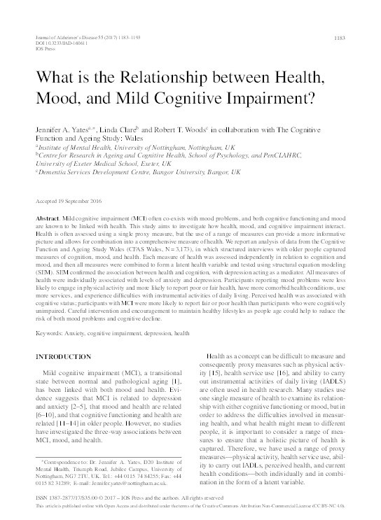 What is the relationship between health, mood, and mild cognitive impairment? Thumbnail