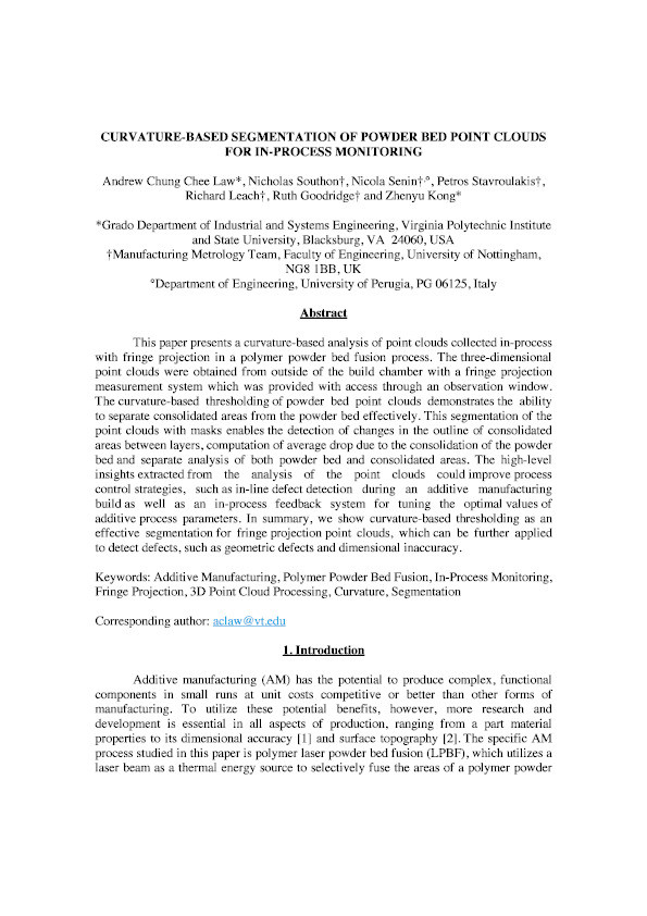 Curvature-based segmentation of powder bed point clouds for in-process monitoring Thumbnail