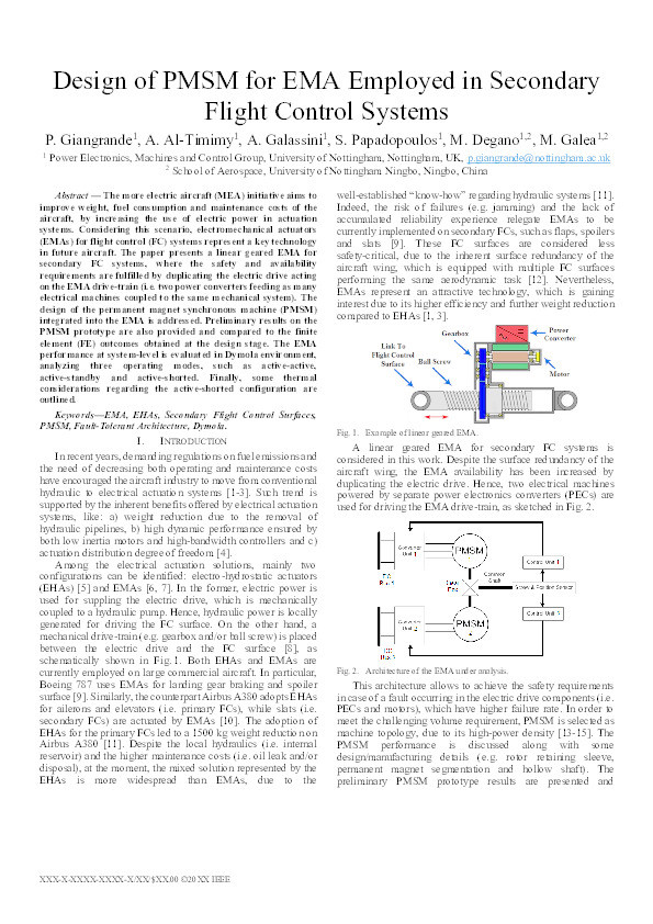 Design of PMSM for EMA Employed in Secondary Flight Control Systems Thumbnail