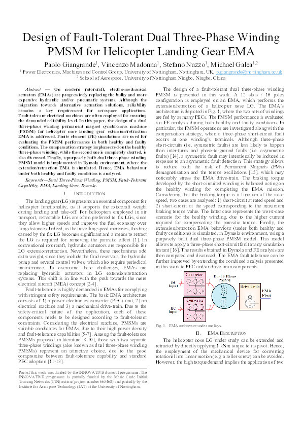 Design of Fault-Tolerant Dual Three-Phase Winding PMSM for Helicopter Landing Gear EMA Thumbnail