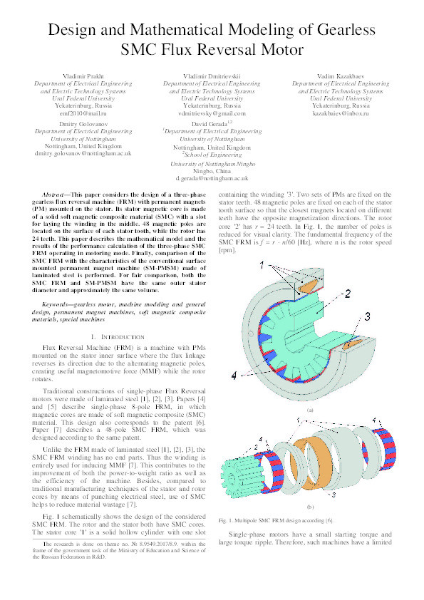 Design and Mathematical Modeling of Gearless SMC Flux Reversal Motor Thumbnail