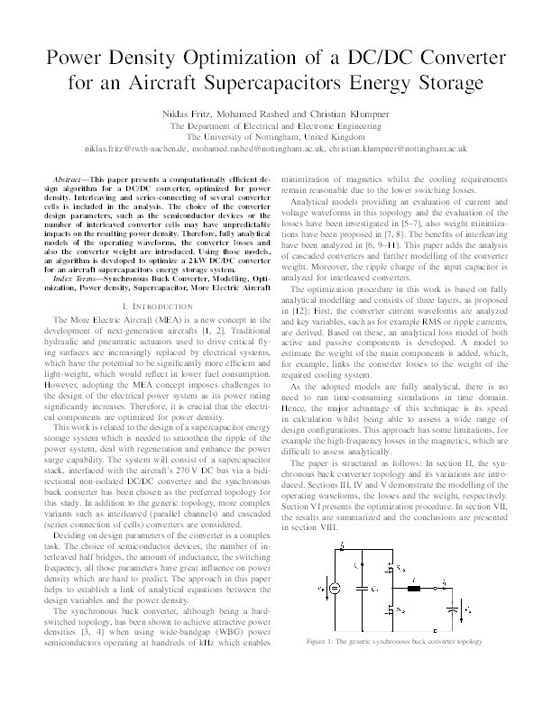 Power Density Optimization of a DC/DC Converter for an Aircraft Supercapacitors Energy Storage Thumbnail