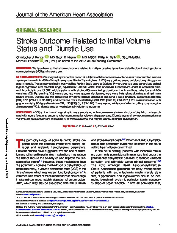 Stroke outcome related to initial volume status and diuretic use Thumbnail
