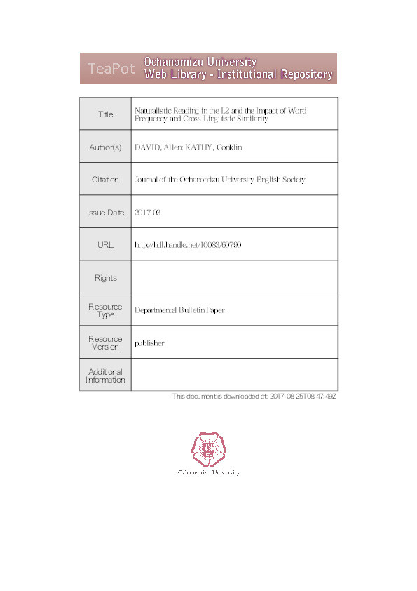 Naturalistic reading in the L2 and the impact of word frequency and cross-linguistic similarity Thumbnail