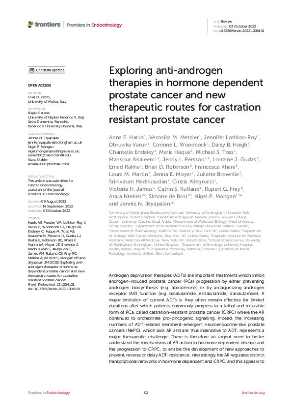 Exploring anti-androgen therapies in hormone dependent prostate cancer and new therapeutic routes for castration resistant prostate cancer Thumbnail