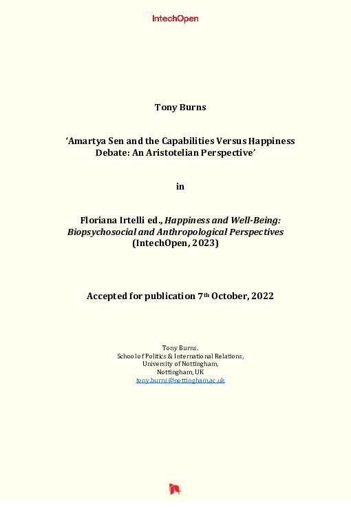 Amartya Sen and the Capabilities Versus Happiness Debate: An Aristotelian Perspective Thumbnail