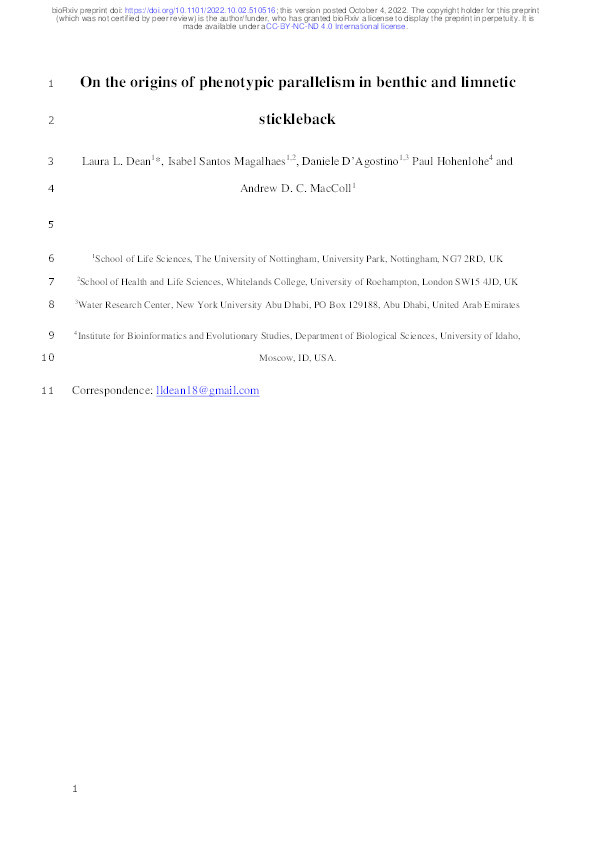 On the origins of phenotypic parallelism in benthic and limnetic stickleback Thumbnail