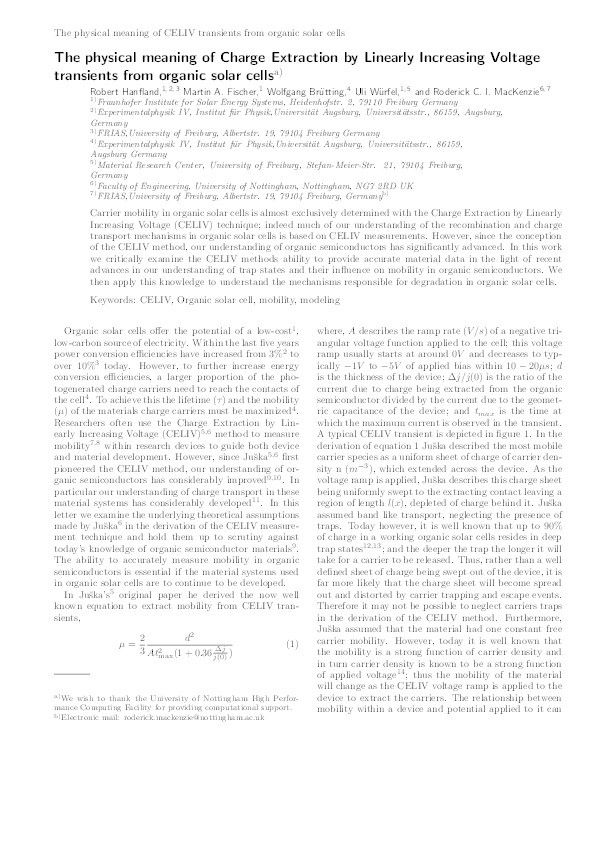 The physical meaning of charge extraction by linearly increasing voltage transients from organic solar cells Thumbnail