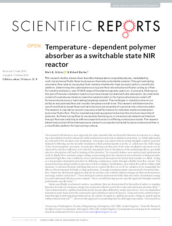 Temperature-dependent polymer absorber as a switchable state NIR reactor Thumbnail