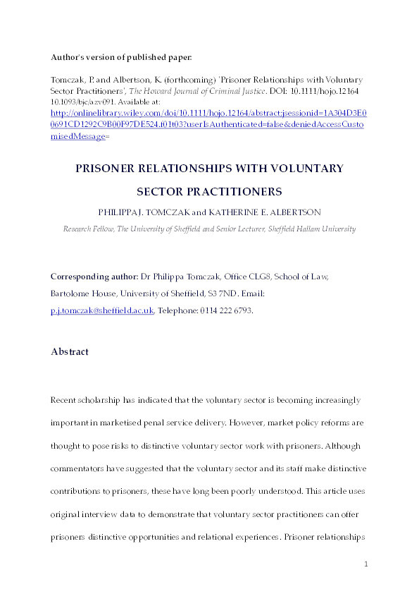 Prisoner relationships with voluntary sector practitioners Thumbnail