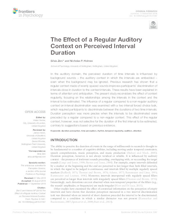 The effect of a regular auditory context on perceived interval duration Thumbnail