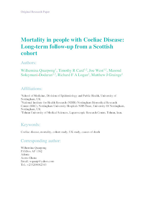 Mortality in people with coeliac disease: long-term follow-up from a Scottish cohort Thumbnail