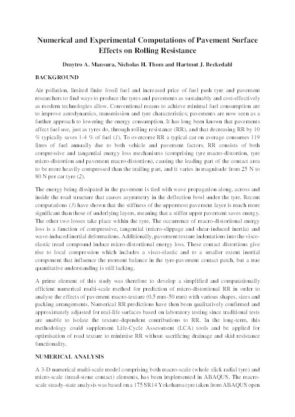 Numerical and experimental predictions of texture-related influences on rolling resistance Thumbnail