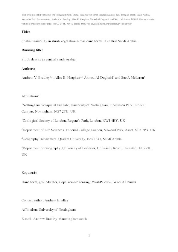 Spatial variability in shrub vegetation across dune forms in central Saudi Arabia Thumbnail