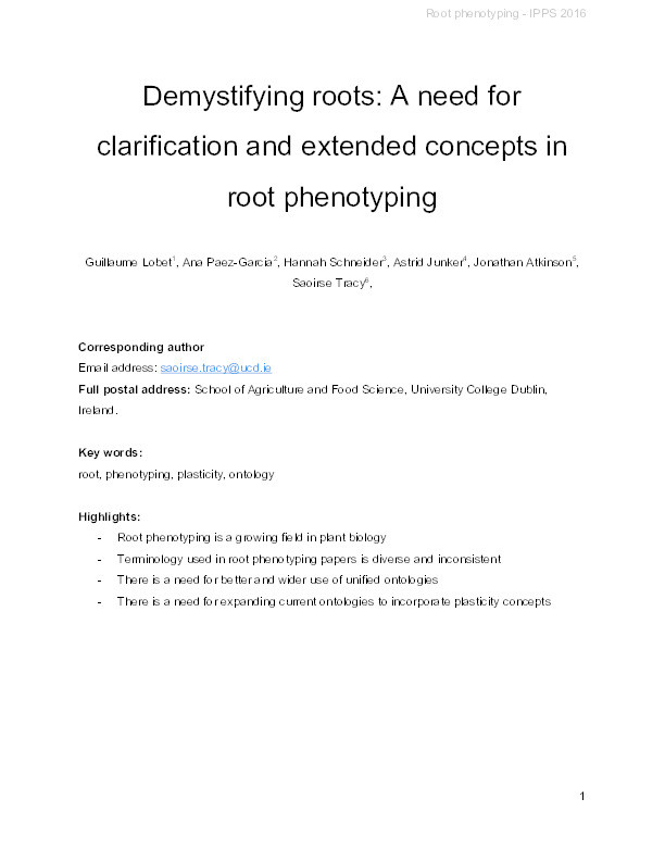 Demystifying roots:  a need for clarification and extended concepts in root phenotyping Thumbnail