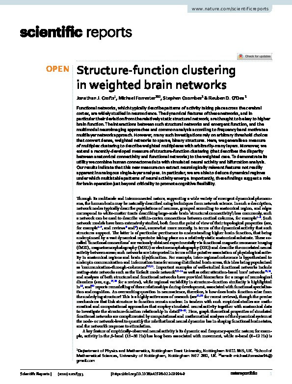 Structure-function clustering in weighted brain networks Thumbnail