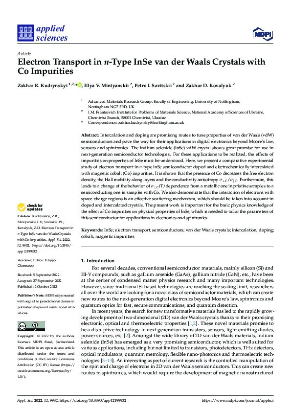 Electron Transport in n-Type InSe van der Waals Crystals with Co Impurities Thumbnail