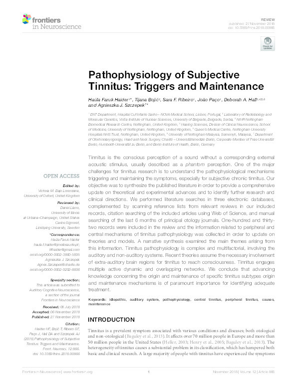 Pathophysiology of subjective tinnitus: triggers and maintenance Thumbnail