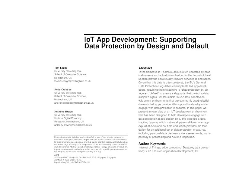 IoT App Development: Supporting Data Protection by Design and Default Thumbnail