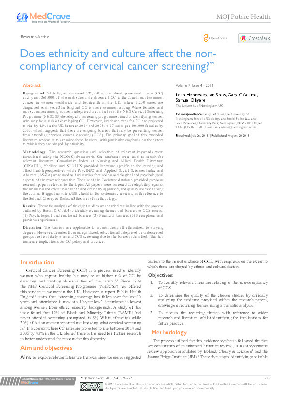 Does ethnicity and culture affect the non- compliancy of cervical cancer screening? Thumbnail