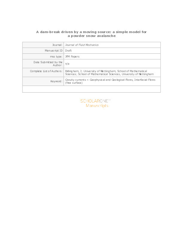 A dam-break driven by a moving source: a simple model for a powder snow avalanche Thumbnail