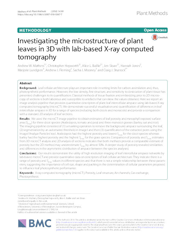 Investigating the microstructure of plant leaves in 3D with lab-based X-ray computed tomography Thumbnail