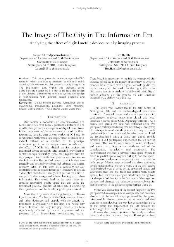 The image of the city in the information era: analyzing the effect of digital mobile devices on city imaging process Thumbnail