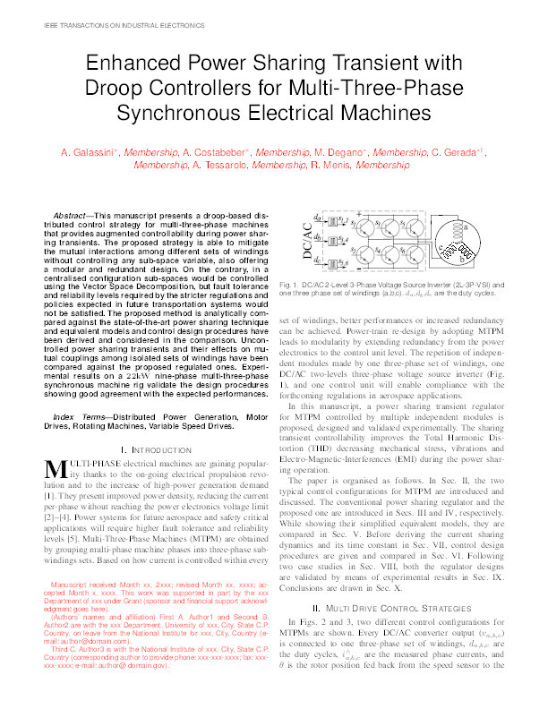 Enhanced power sharing transient with droop controllers for multi-three-phase synchronous electrical machines Thumbnail