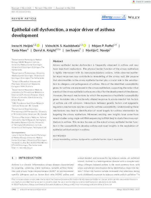 Epithelial cell dysfunction, a major driver of asthma development Thumbnail