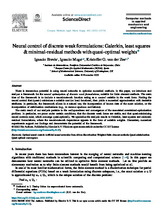 Neural Control of Discrete Weak Formulations: Galerkin, Least Squares & Minimal-Residual Methods with Quasi-Optimal Weights Thumbnail