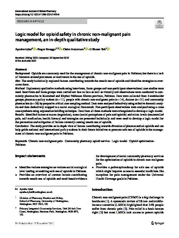 Logic model for opioid safety in chronic non-malignant pain management, an in-depth qualitative study Thumbnail