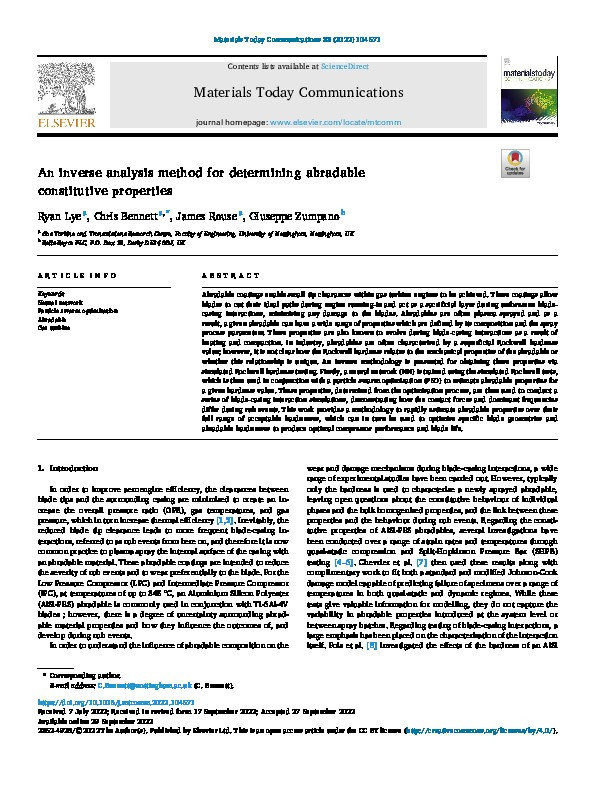 An inverse analysis method for determining abradable constitutive properties Thumbnail