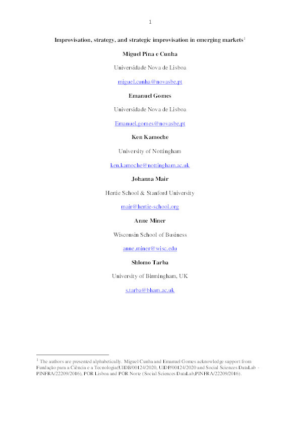 Improvisation, strategy, and strategic improvisation in emerging markets Thumbnail