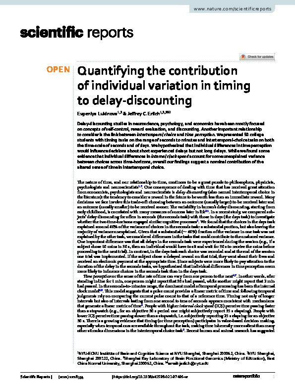 Quantifying the contribution of individual variation in timing to delay-discounting Thumbnail