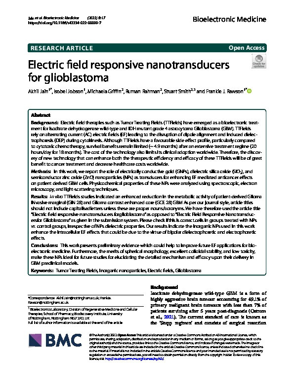 Electric field responsive nanotransducers for glioblastoma Thumbnail