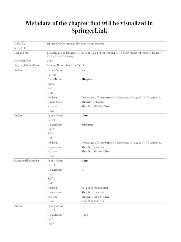 Modified mixed-dimension chaotic particle swarm optimization for liner route planning with empty container repositioning Thumbnail