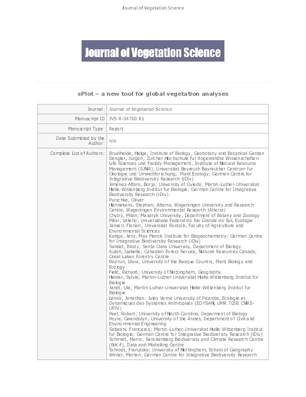 sPlot : a new tool for global vegetation analyses Thumbnail