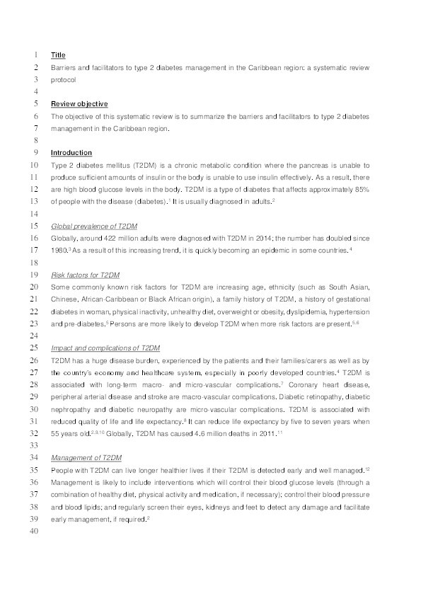 Barriers and facilitators to type 2 diabetes management in the Caribbean region: a systematic review protocol Thumbnail