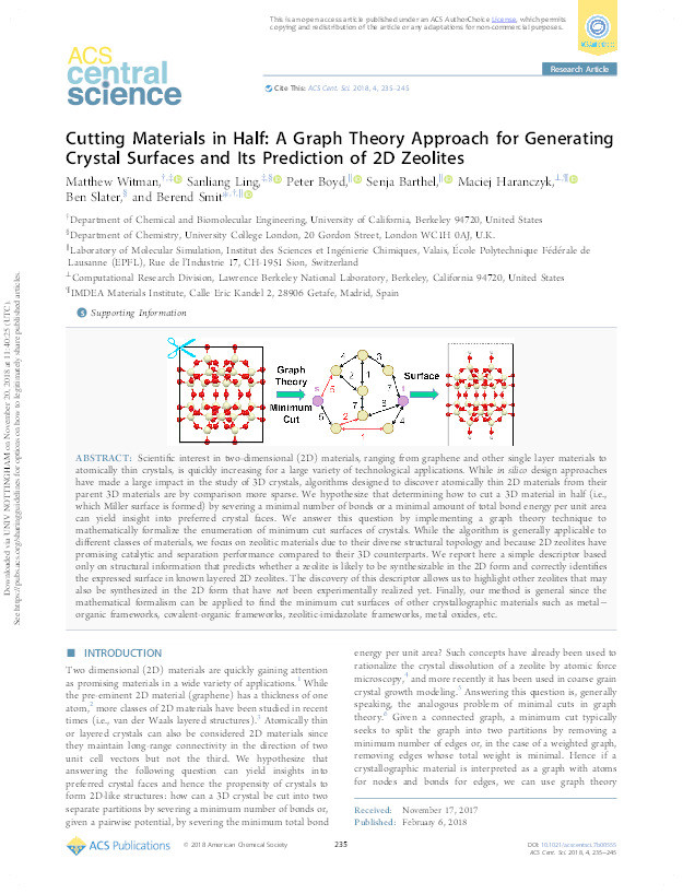 Cutting Materials in Half: A Graph Theory Approach for Generating Crystal Surfaces and Its Prediction of 2D Zeolites Thumbnail