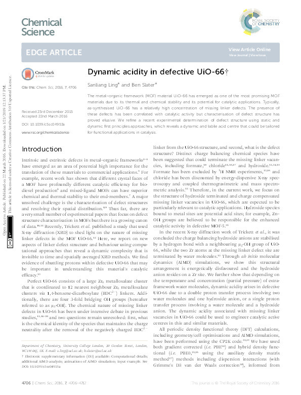 Dynamic acidity in defective UiO-66 Thumbnail